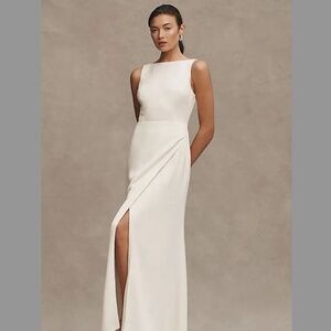 NWT BHLDN Alice High-Neck Satin Maxi Dress in Ivory Size Small